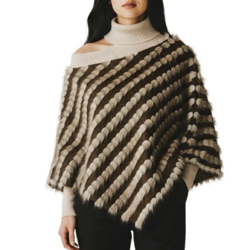 INC International Concepts Asymmetrical Poncho Faux Fur OSFM